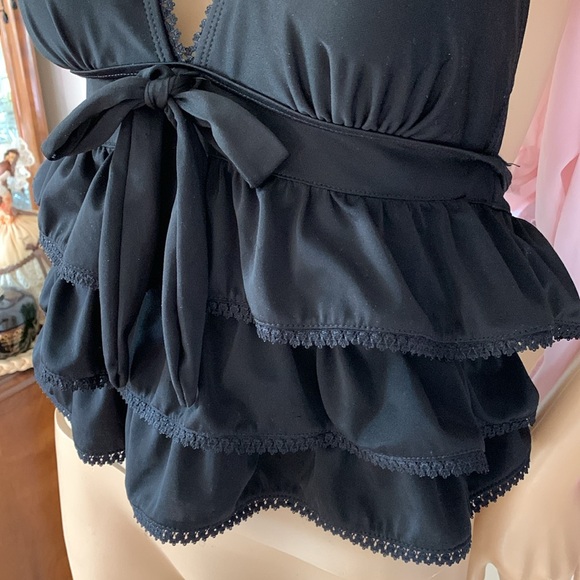 Black ruffle rhumba tankini top halter with bow m - Picture 2 of 13